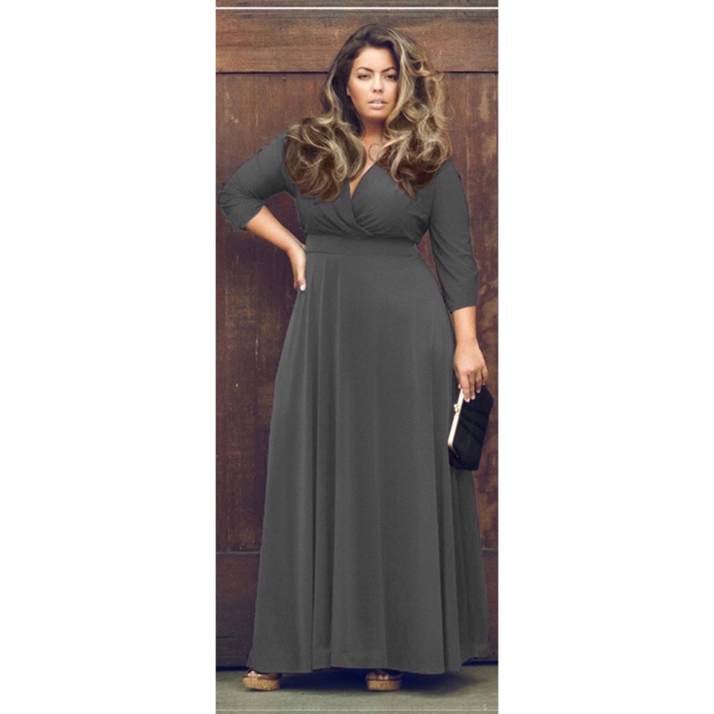 V-Neck Solid Long Dress